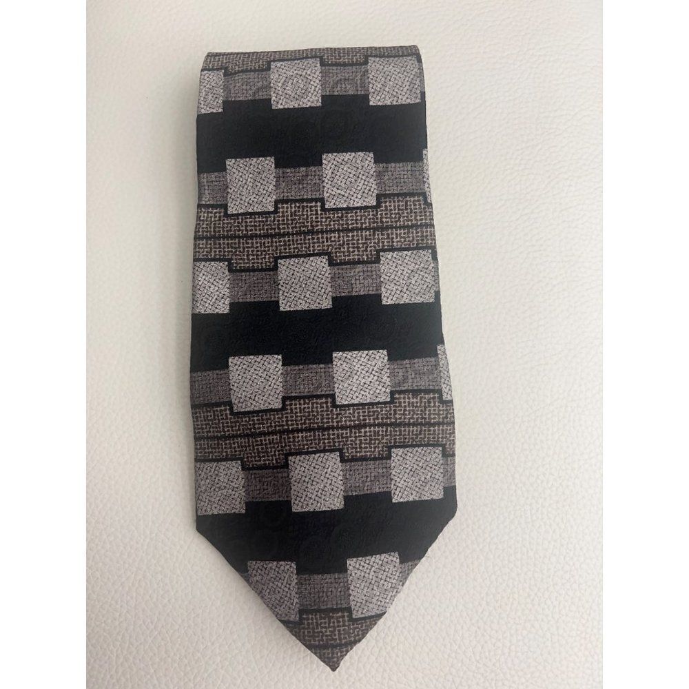 Stafford Executive Men's Silk Black Brown Gray Tan Square Pattern Necktie